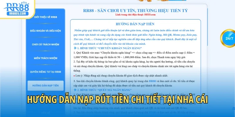 Hướng dẫn nạp rút tiền chi tiết tại nhà cái
